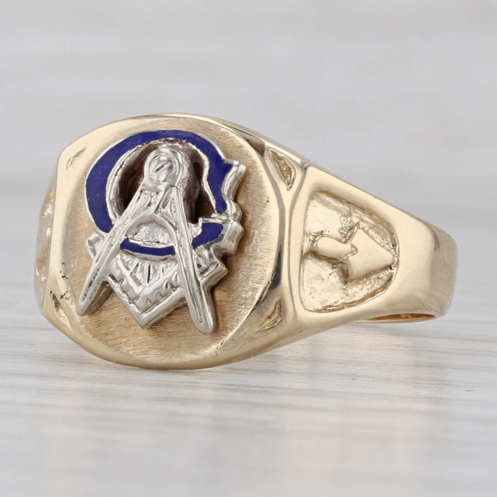 Gray Vintage Masonic Blue Lodge Ring 10k Gold Signet Size 11.25 Men's Signet