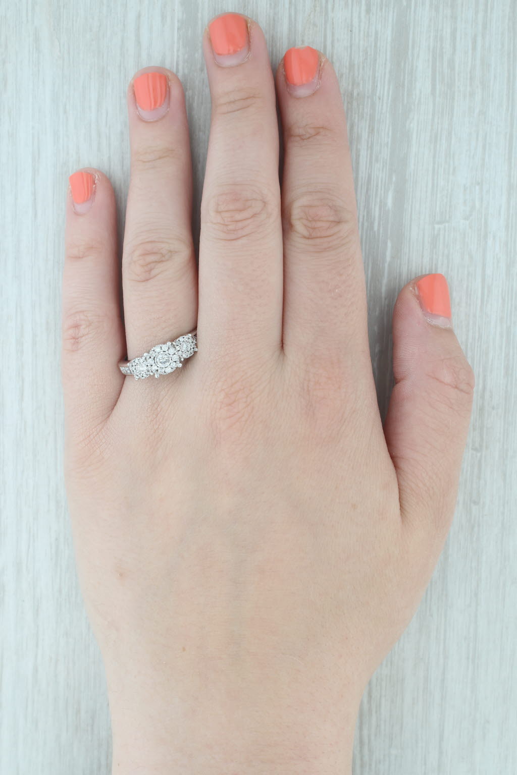 Gray 1.04ctw 3-Stone Diamond Halos Ring 14k White Gold Size 10.5 Engagement