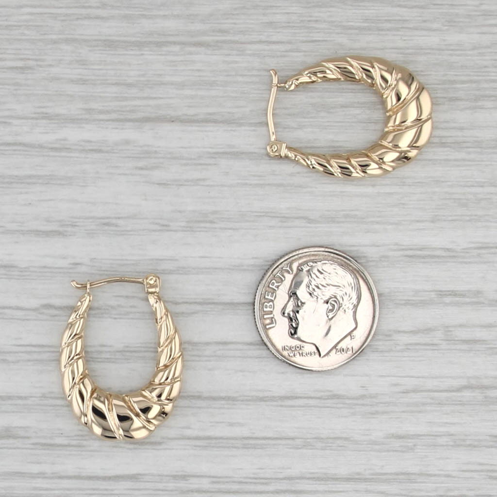 Beveled Croissant Hoop Earrings 14k Yellow Gold Snap Top Oval Hoops