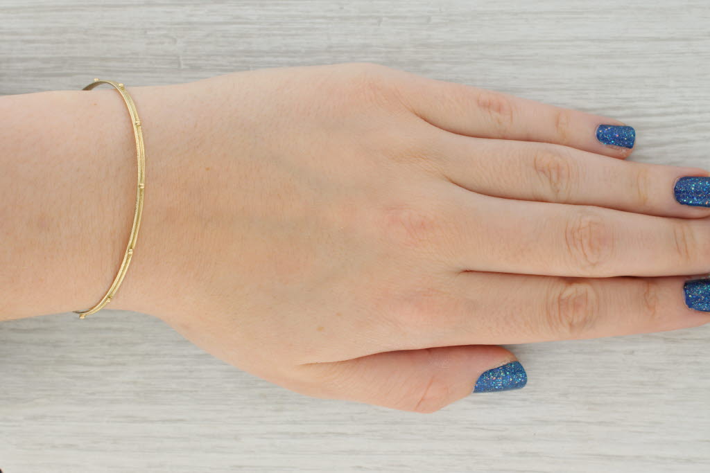 Tan Granulated Dots Bangle Bracelet 18k Yellow Gold 8" 2.5mm Emily Armenta