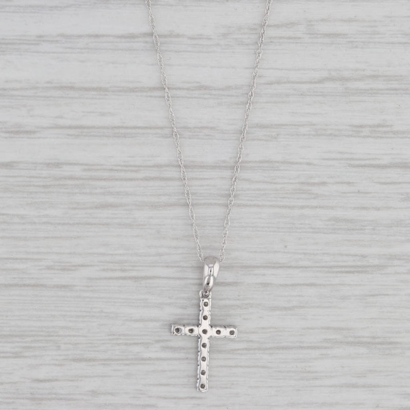 New 0.25ctw Diamond Cross Pendant Necklace 14k White Gold 18"