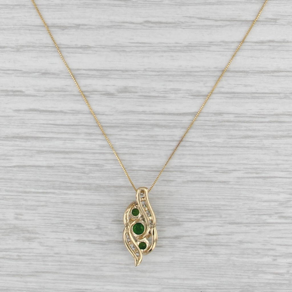 1.34ctw Chrome Diopside Lab Created Sapphire Pendant Necklace 10k Gold Box Chain