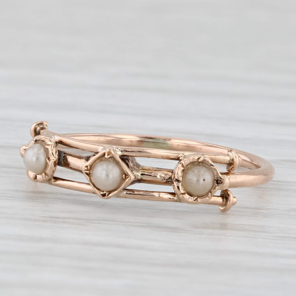 Light Gray Antique Split Pearl Ring 10k Rose Gold Size 4.5 Stackable