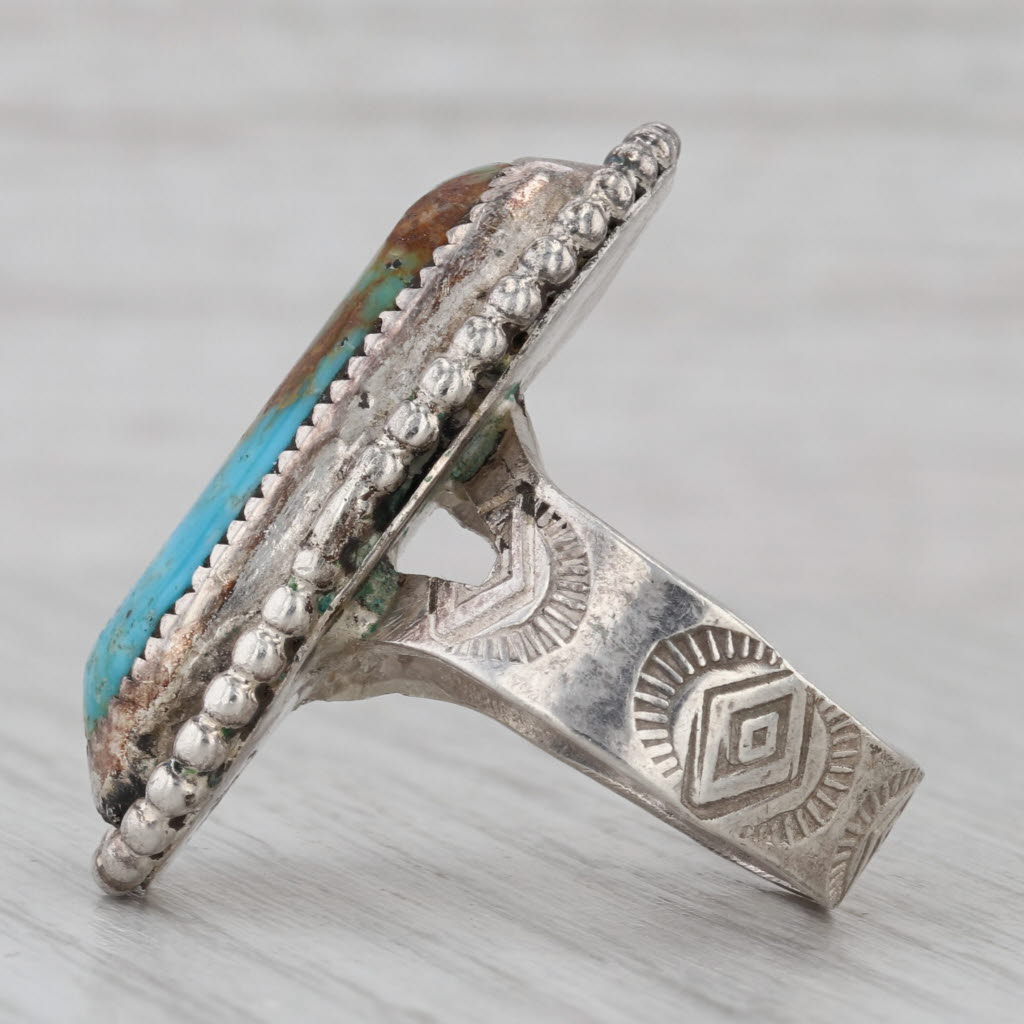 Gray Vintage Turquoise Oval Cabochon Ring Sterling Silver Native American Signed