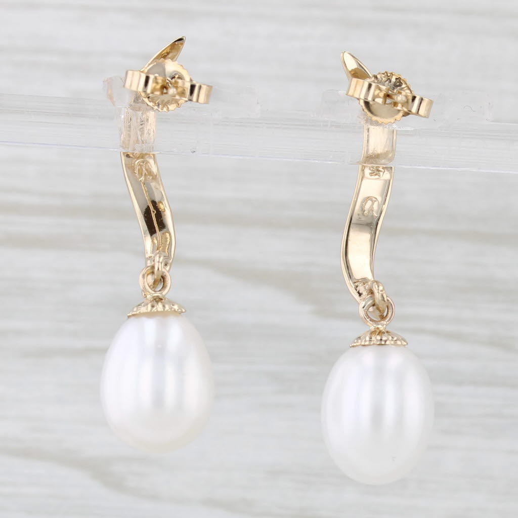 Light Gray Cultured Pearl Teardrop Dangle Earrings 14k Yellow Gold Stick Posts