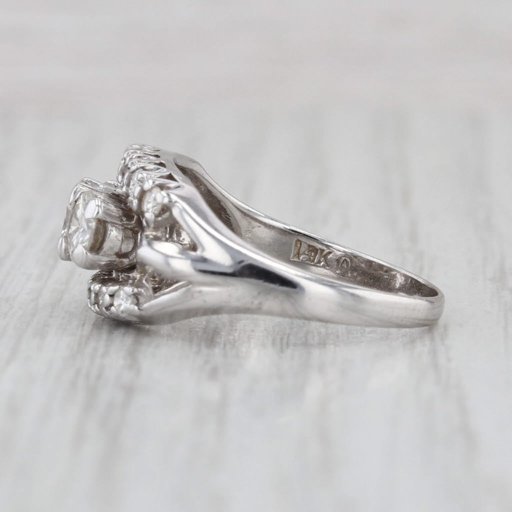 1.37ctw Vintage Diamond Bridal Ring 14k White Gold 3-Stone Engagement Size 7.5