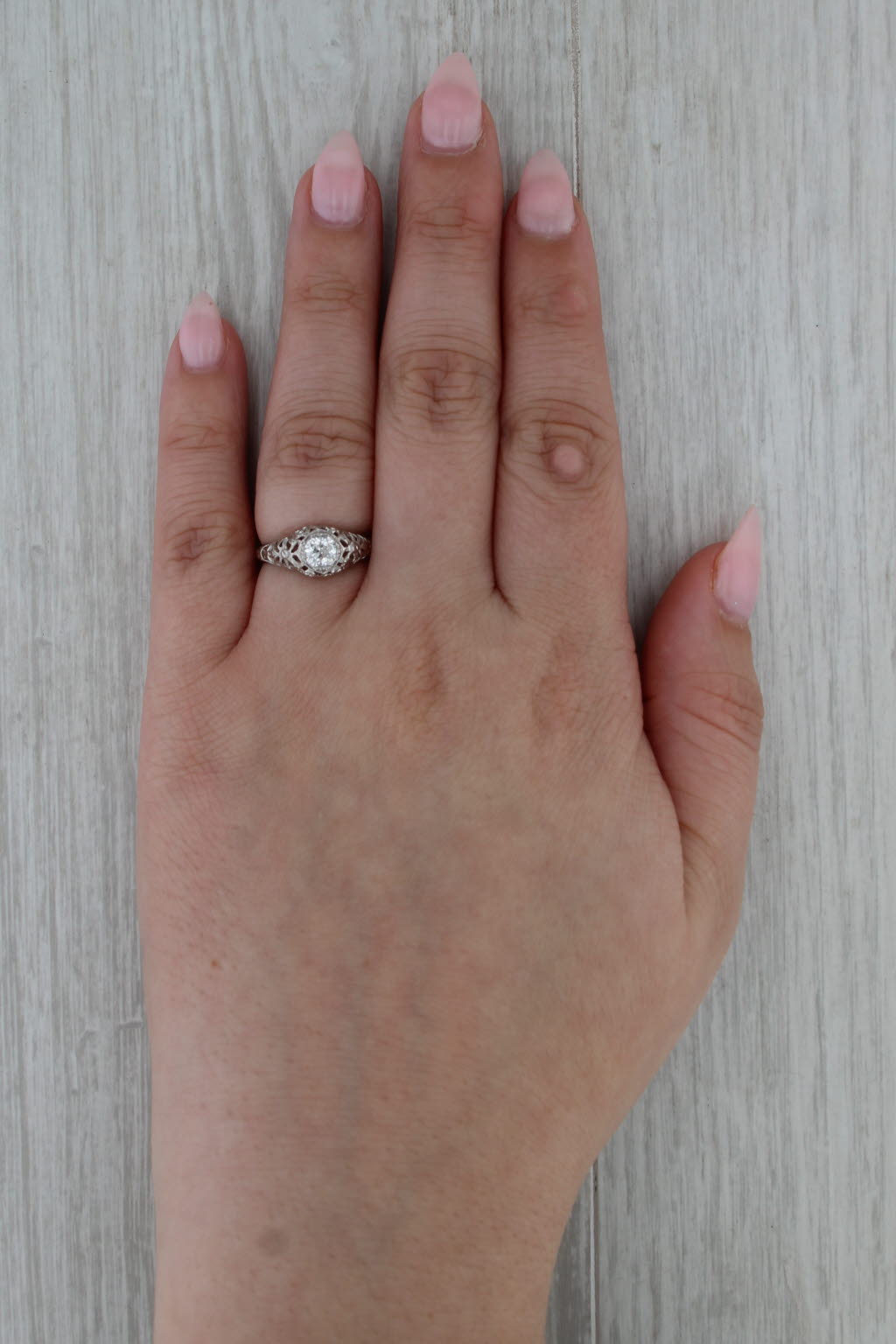 0.47ct Diamond Solitaire Art Deco Engagement Ring 18k White Gold Size 5.75 GIA