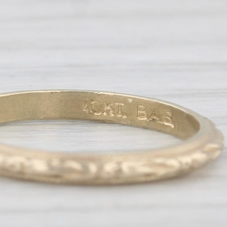 Light Gray Vintage Floral Baby Ring 10k Yellow Gold Small Size 1.5 Band BAB Ballou