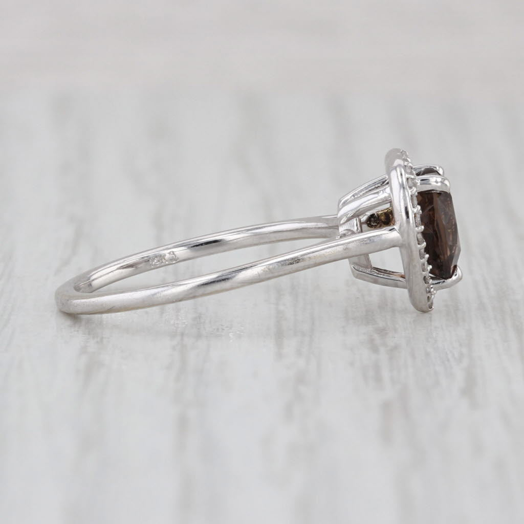 1.10ctw Smoky Quartz Heart Diamond Halo Ring 14k White Gold Size 7