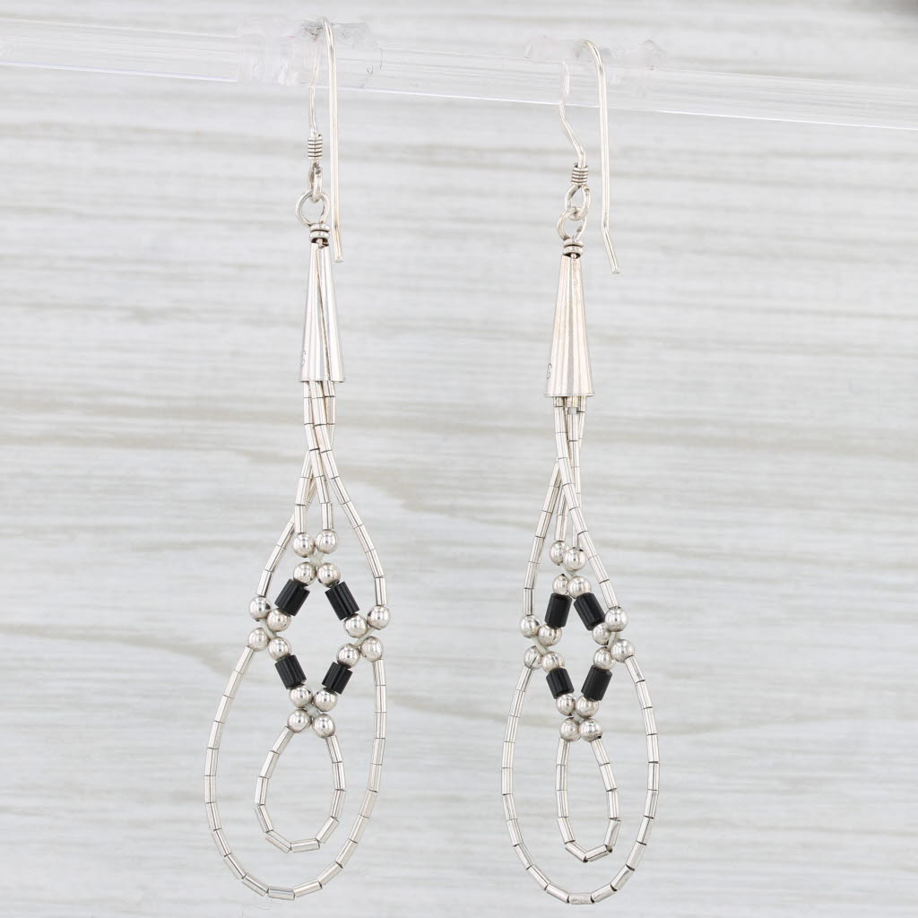 Light Gray Liquid Silver Resign Bead Dangle Earrings Sterling Silver Hook Posts Teardrops