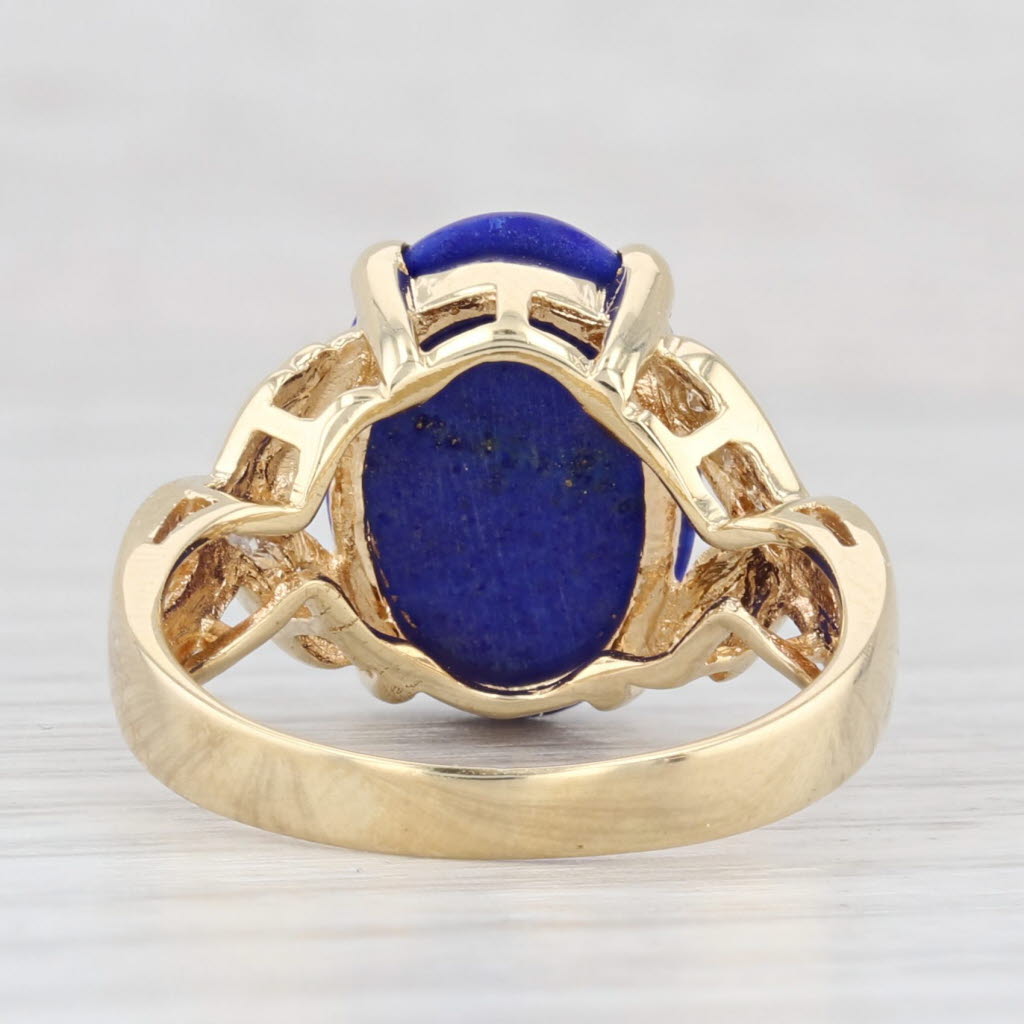 Light Gray Lapis Lazuli Diamond Ring 18k Yellow Gold Size 6.5 Oval Cabochons