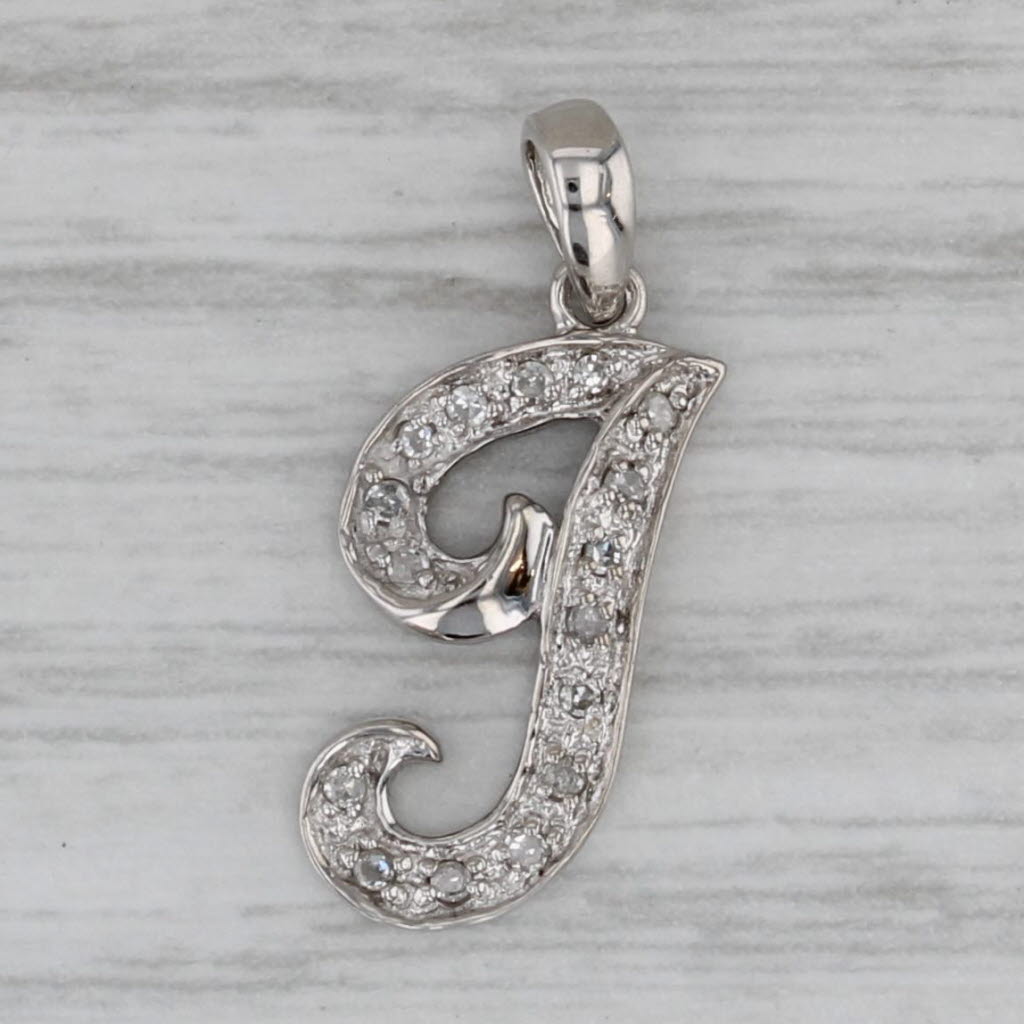 Gray Diamond Letter T Pendant 10k White Gold Small Charm