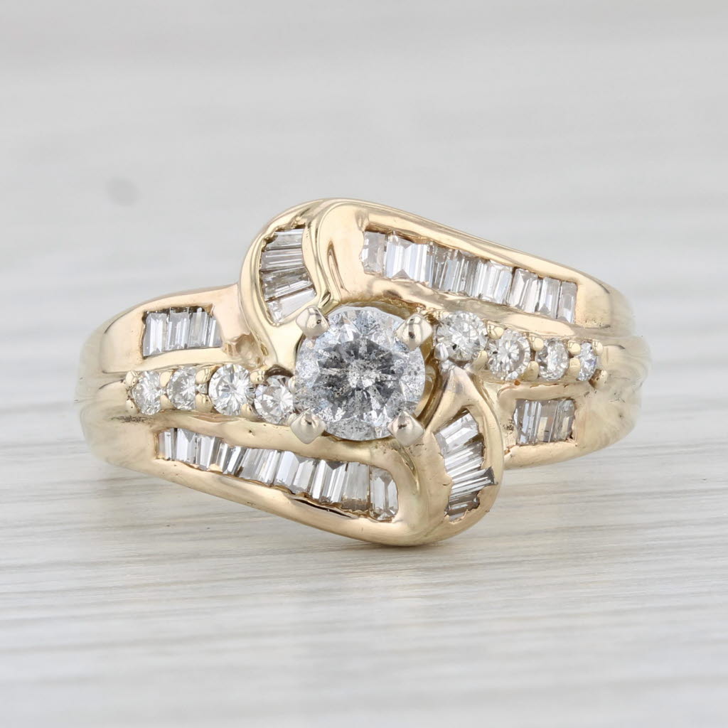 Light Gray 0.86ctw Round Diamond Engagement Ring 14k Yellow Gold Size 6.25 Bypass