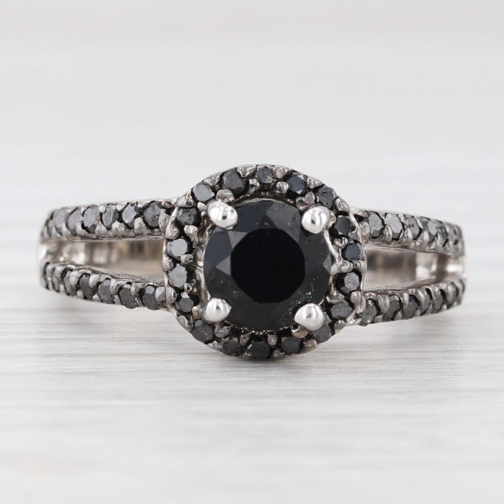 Light Gray Black Cubic Zirconia Halo Ring 10k White Gold Size 5.75 Gothic Engagement