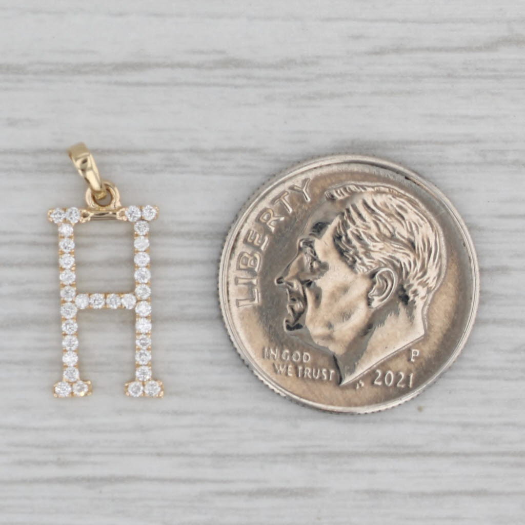 Gray New 0.12ctw Diamond Letter Initial "H" Pendant 14k Yellow Gold