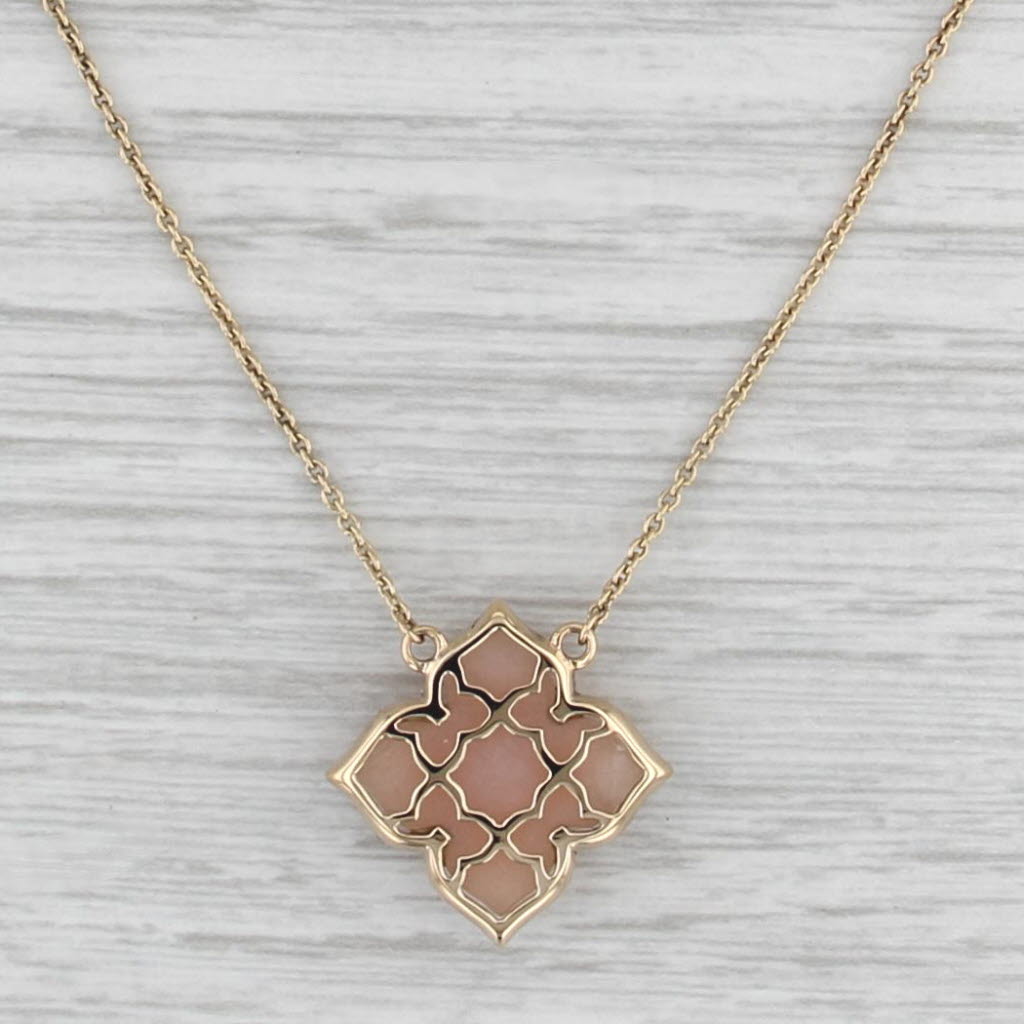 0.15ctw Diamond Halo Pink Opal Pendant Necklace 14k Gold 16" 17" 18" Cable Chain
