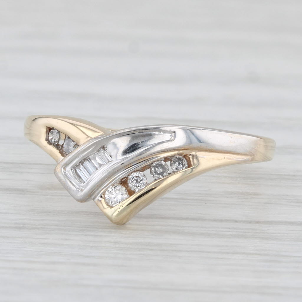 Light Gray 0.14ctw Diamond Ring 10k Yellow White Gold Size 6 Contoured Guard