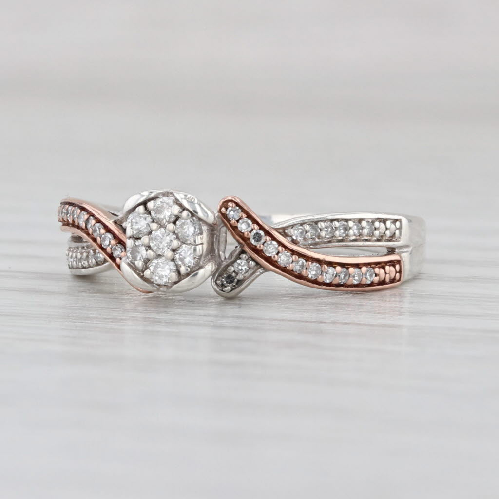 0.17ctw Diamond Cluster Engagement Ring 10k Rose Gold Sterling Silver Size 6.25