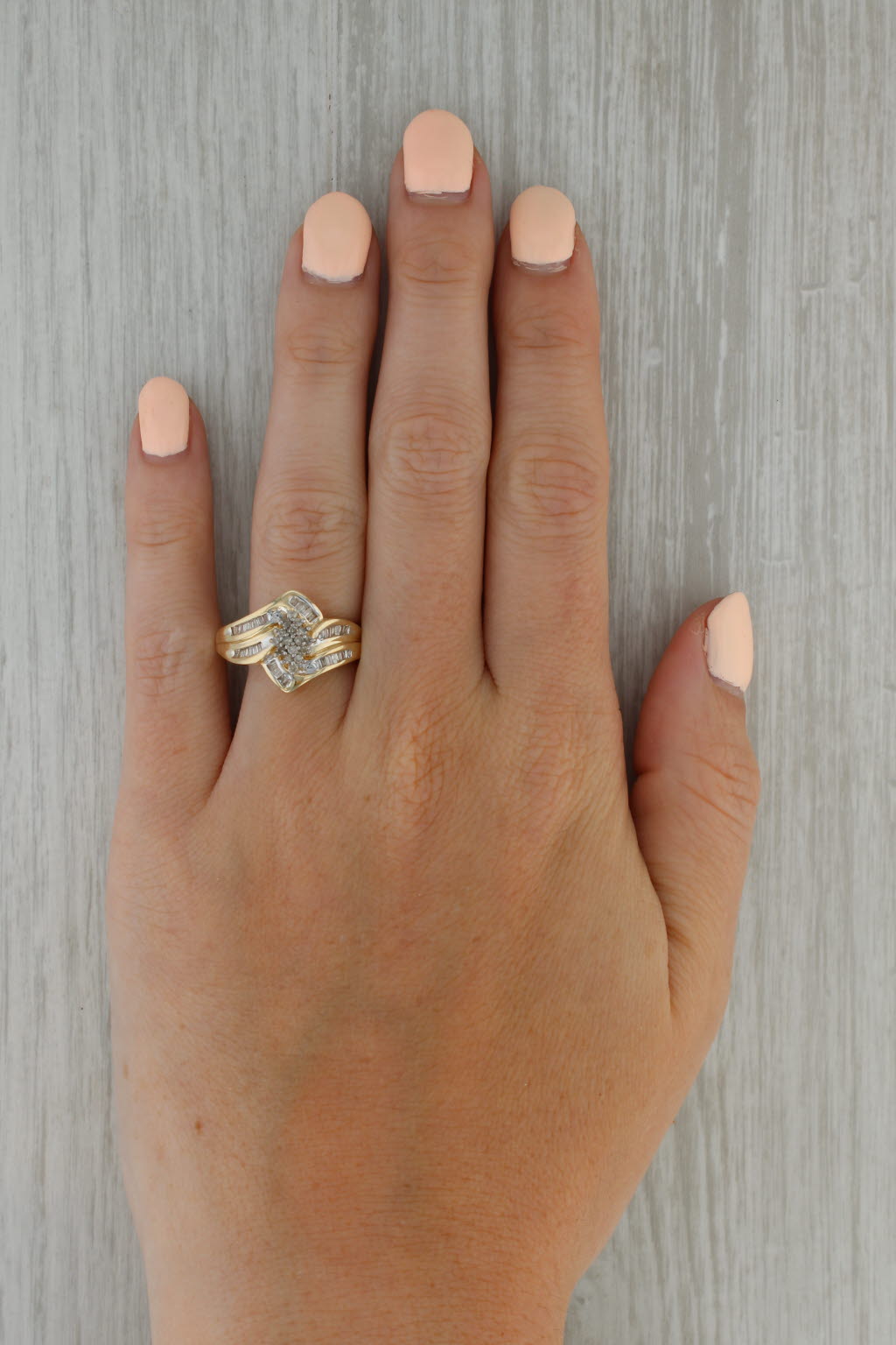 Rosy Brown 0.50ctw Diamond Cluster Bypass Ring 10k Yellow Gold Size 8 Engagement