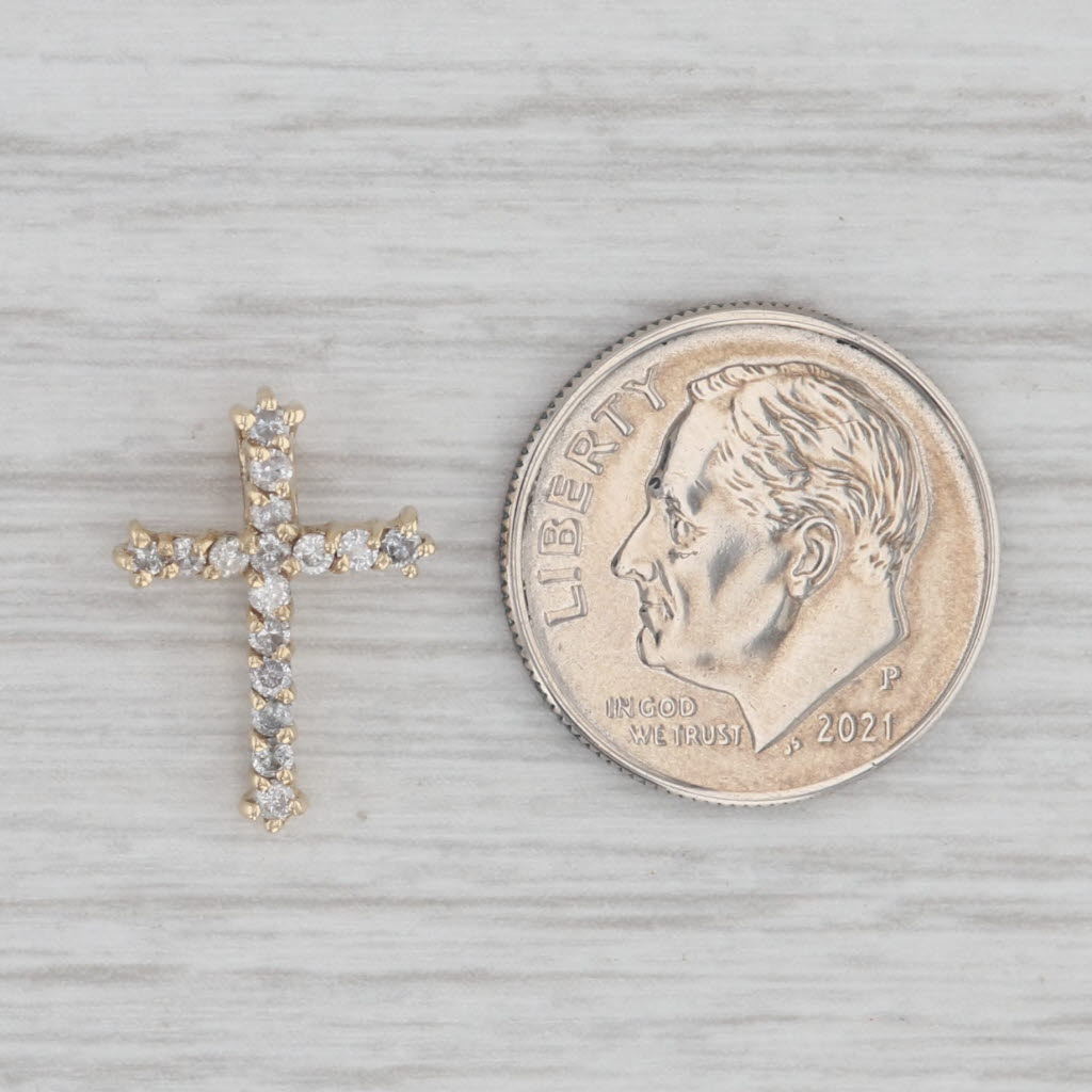 Gray 0.18ctw Diamond Cross Pendant 10k Yellow Gold Small Drop