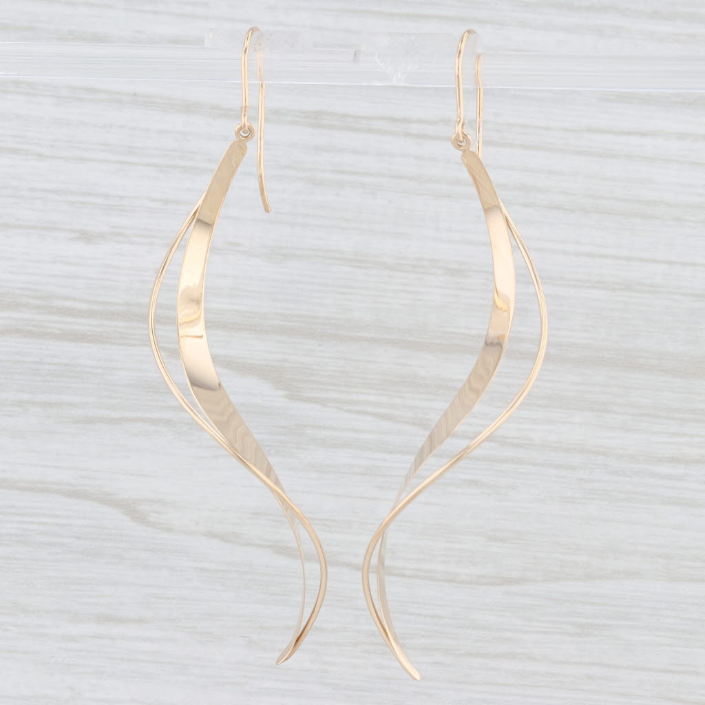 Light Gray Dangle Swirl Earrings 14k Yellow Gold Hook Posts