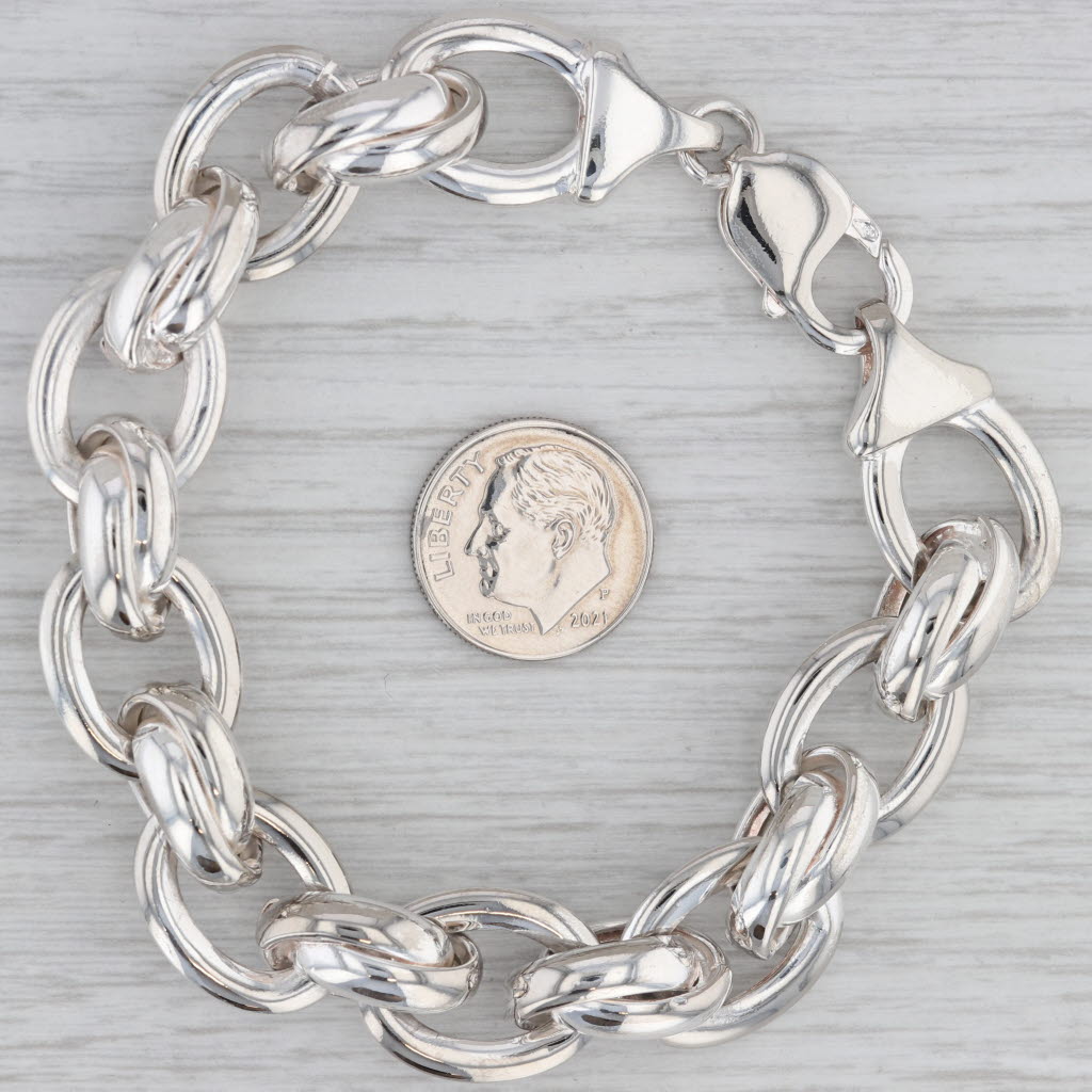 Gray Puffy Cable Chain Bracelet Sterling Silver 7" 14.4mm Lobster Clasp