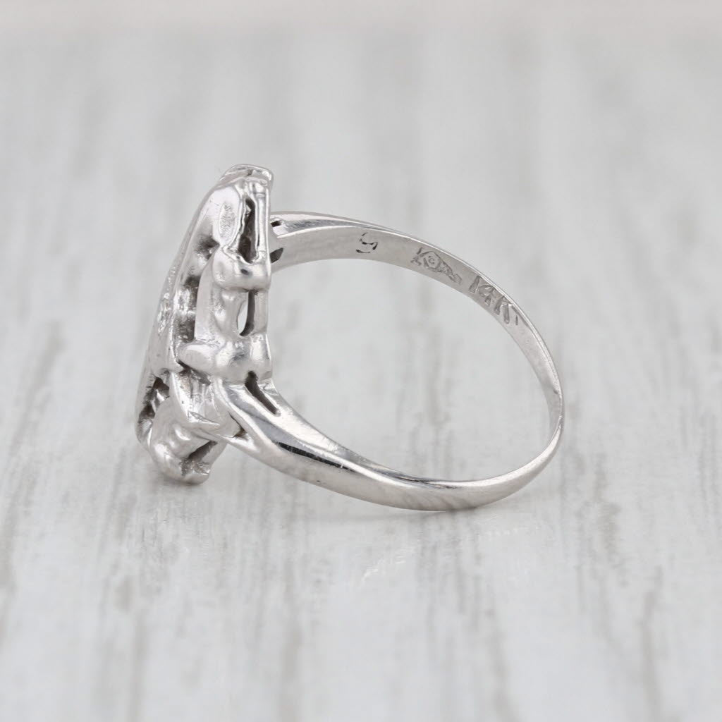 Vintage Diamond Solitaire Ring 14k White Gold Small Size 3