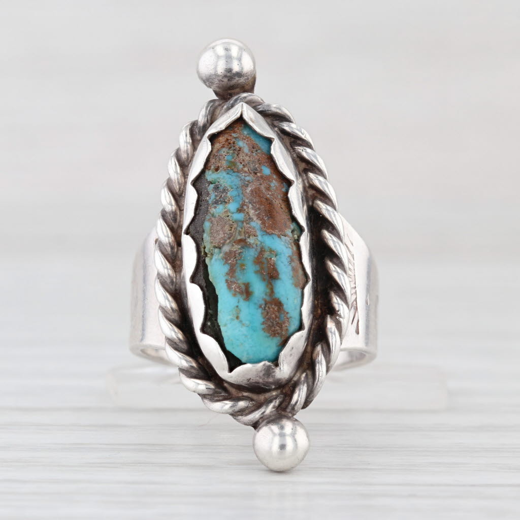 Vintage Native American Turquoise Ring Stamped Sterling Silver Size 6