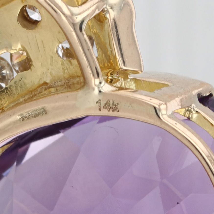 9.18ct Oval Amethyst Diamond Drop Pendant 14k Yellow Gold Faceted Solitaire