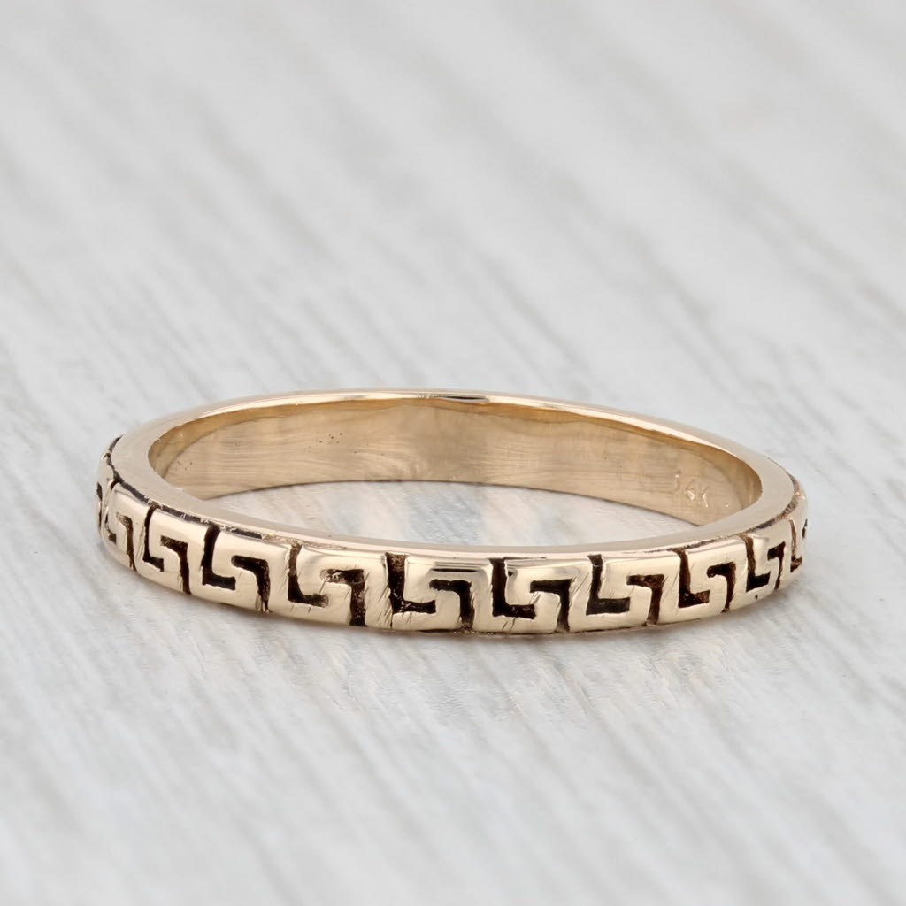 Light Gray Greek Key Pattern Ring 14k Yellow Gold Size 6.5 Stackable Band