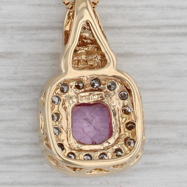 Gray 1.05ctw Pink Sapphire Diamond Halo Pendant Necklace 14k Gold 18" Box Chain
