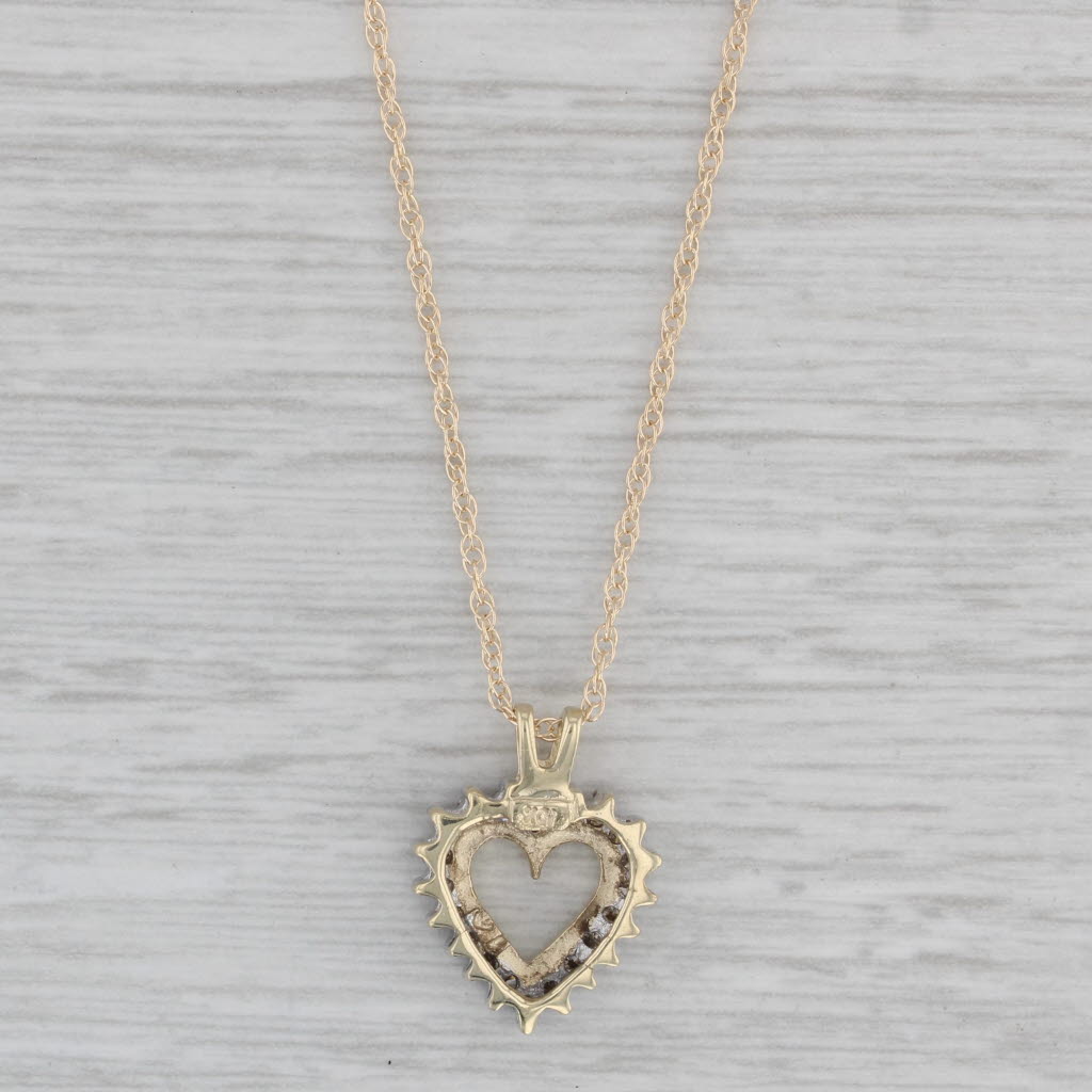 Gray 0.33ctw Diamond Open Heart Pendant Necklace 10k Yellow Gold 18" Rope Chain
