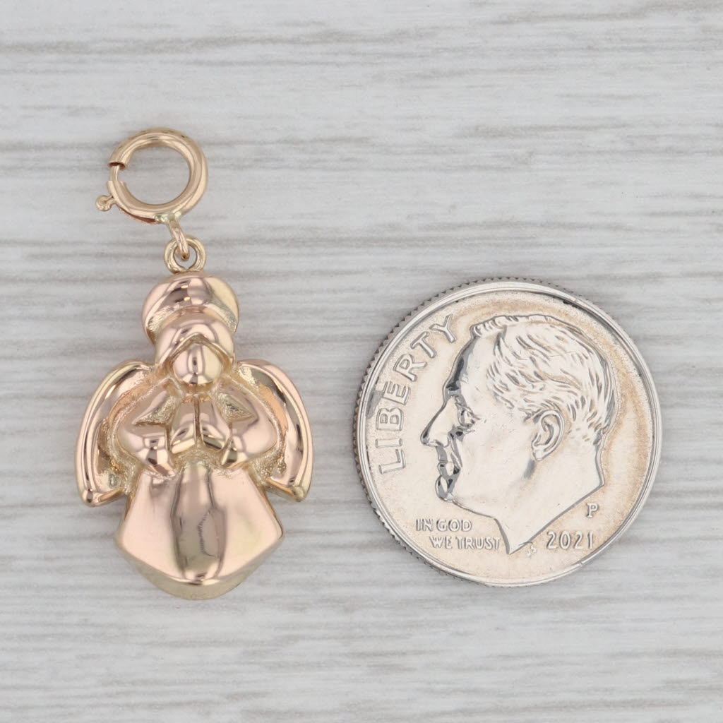 Gray Guardian Angel Charm 14k Yellow Rose Gold Christmas Holiday Pendant