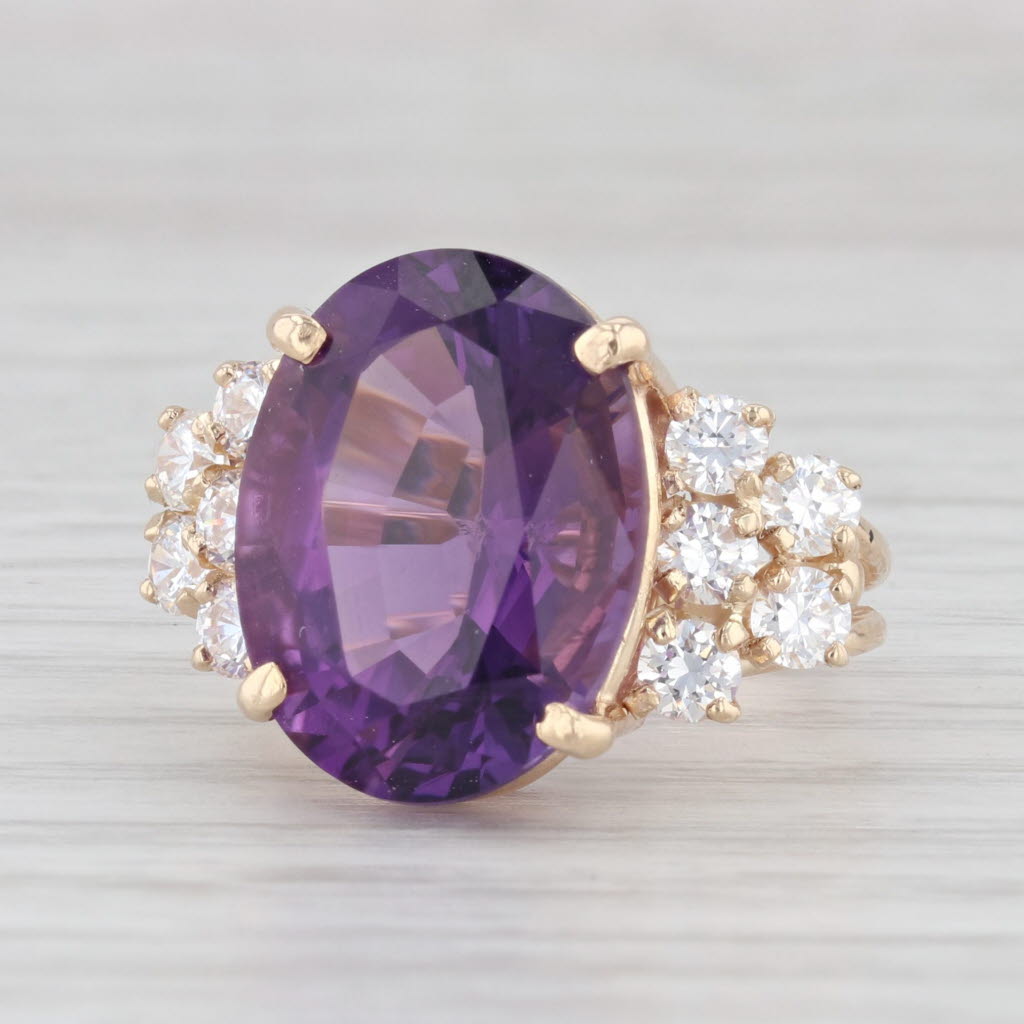Light Gray 10.85ctw Oval Amethyst Cubic Zirconia Ring 14k Yellow Gold Size 6.25