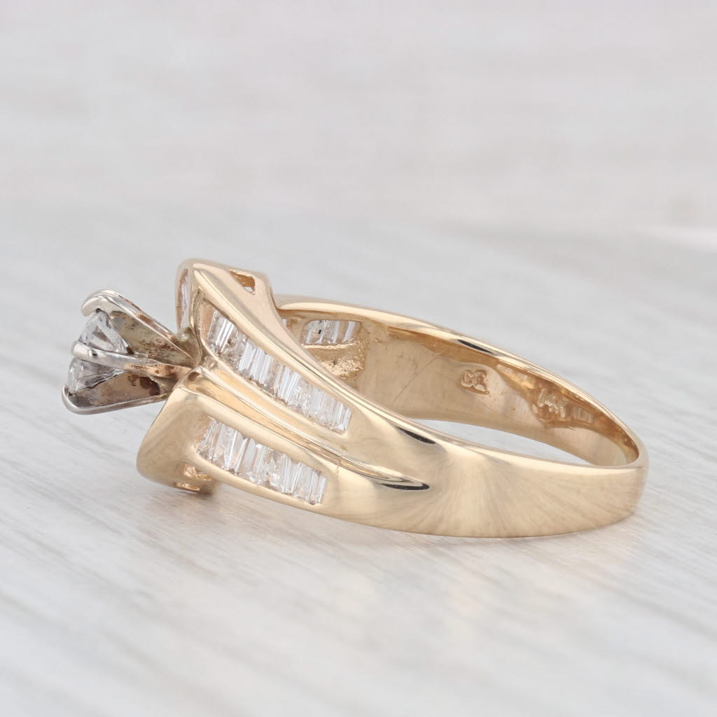 Light Gray 0.96ctw Round Diamond Engagement Ring 14k Yellow Gold Bypass Size 8.75