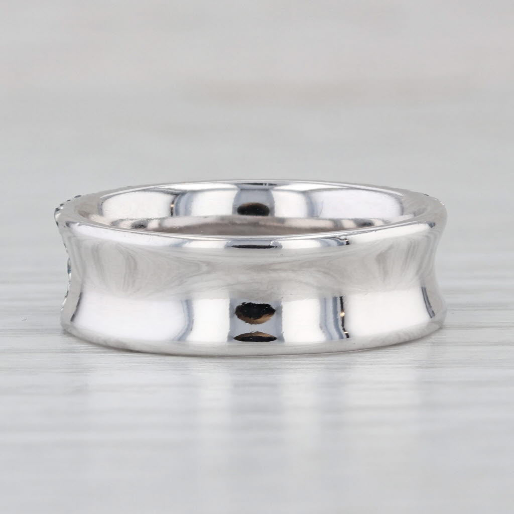 1ctw Pave Blue Diamond Concave Band 18k White Gold Size 7.25 Ring