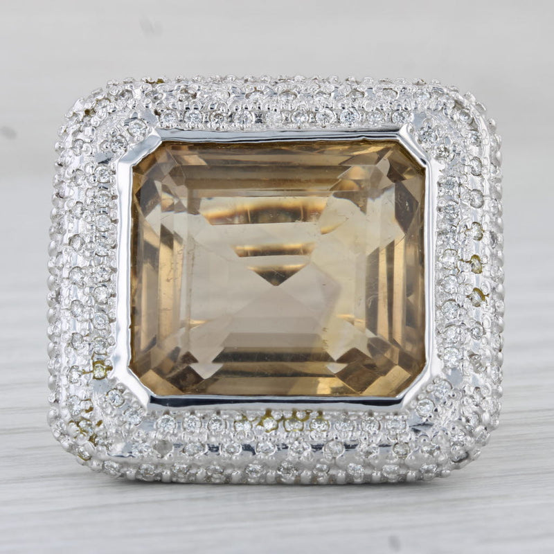 42.10ctw Citrine Diamond Halo Ring 14k Gold Large Cocktail Size 5.75