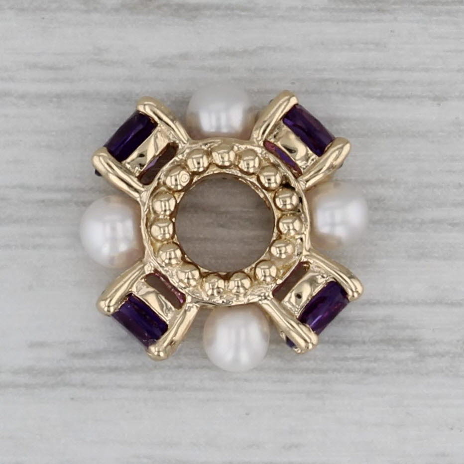 Gray Small Cultured Pearl 0.64ctw Amethyst Bead Spacer Charm 14k Gold Rondel Slide