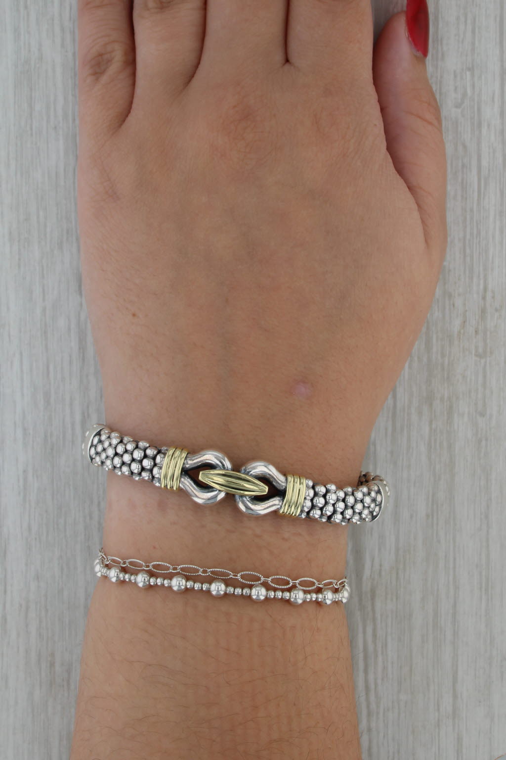 Lagos 2-Toned Caviar Derby Buckle Bracelet 18k Gold Sterling Silver 9mm