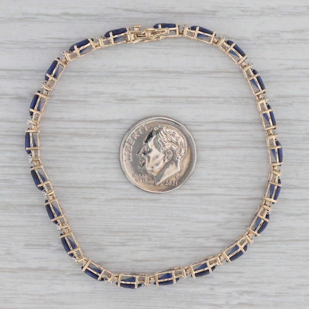 Gray 11.50ctw Lab Created Blue Sapphire Diamond Tennis Bracelet 10k Yellow Gold 6.75"