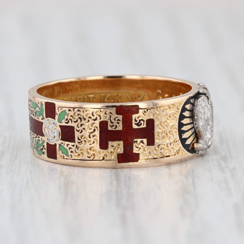 Vintage Masonic Ring 14k Gold Scottish Rite Size 7 Band Yod Rose Croix Engraved