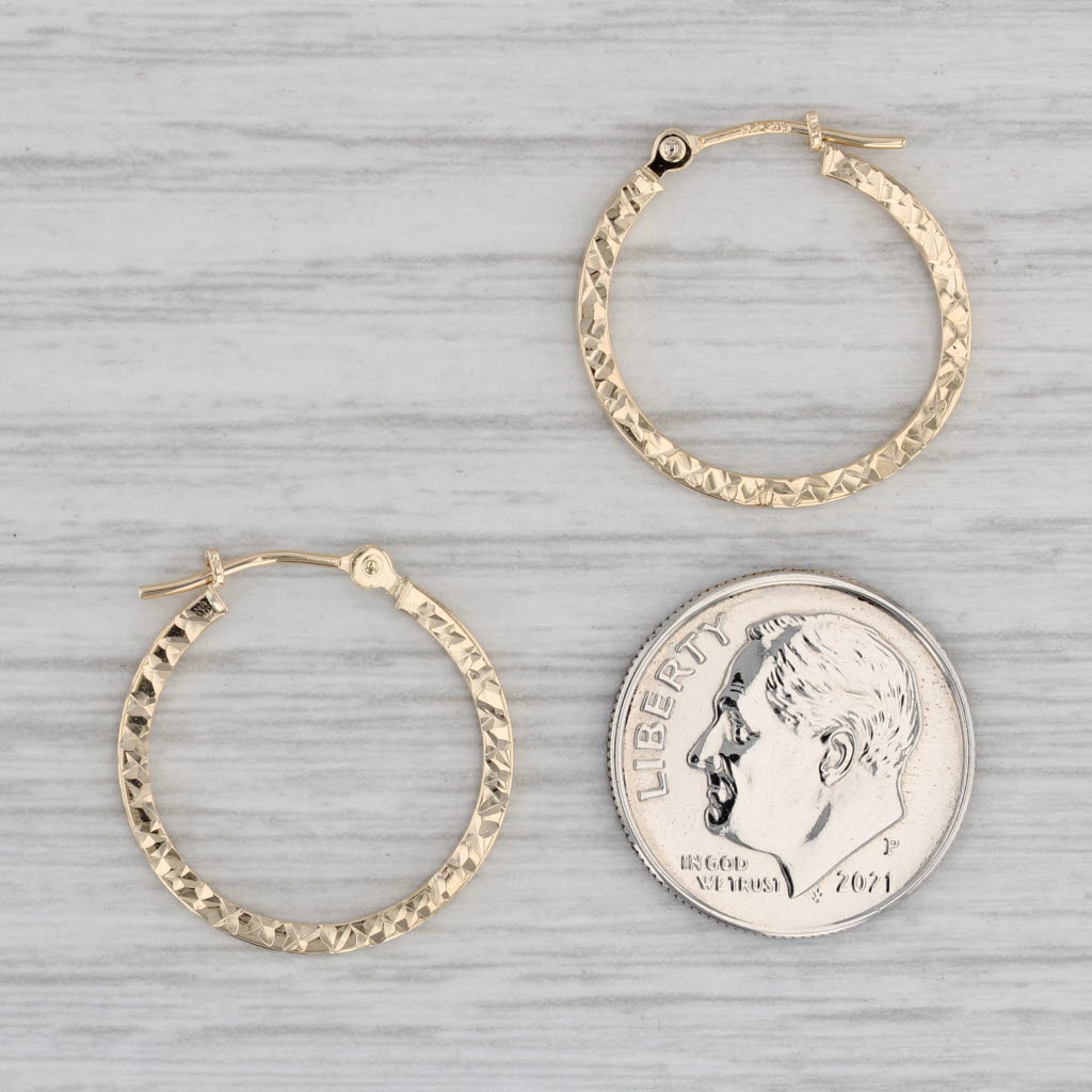 Gray Patterned Hoop Earrings 14k Yellow Gold Snap Top Round Hoops