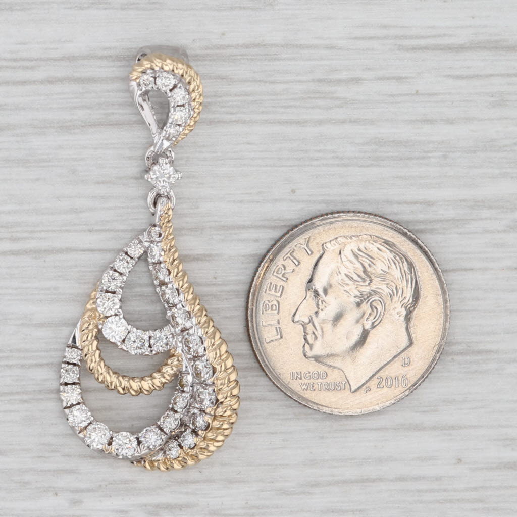 0.75ctw Diamond Abstract Teardrop Pendant 14k Yellow White Gold