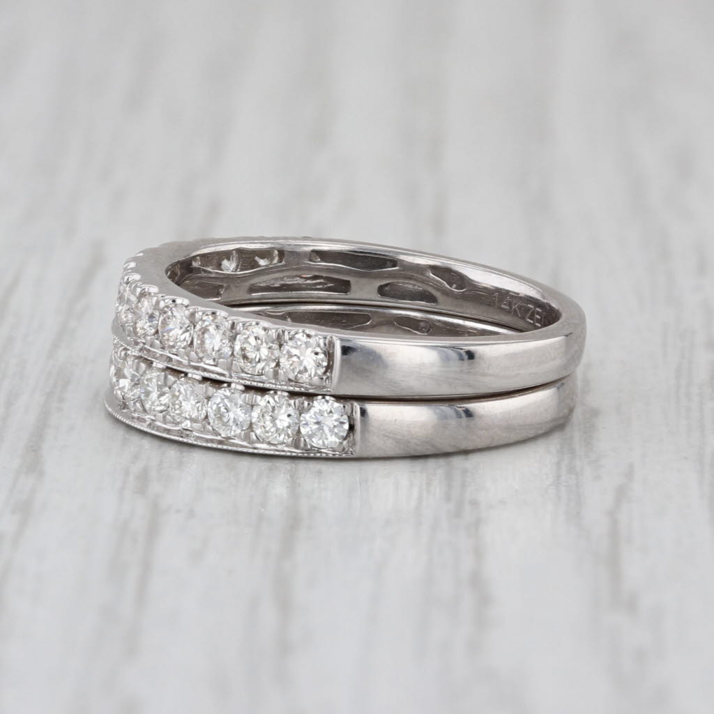 0.87ctw Diamond Wedding Anniversary Stackable Bands 14k White Gold Size 7-7.25