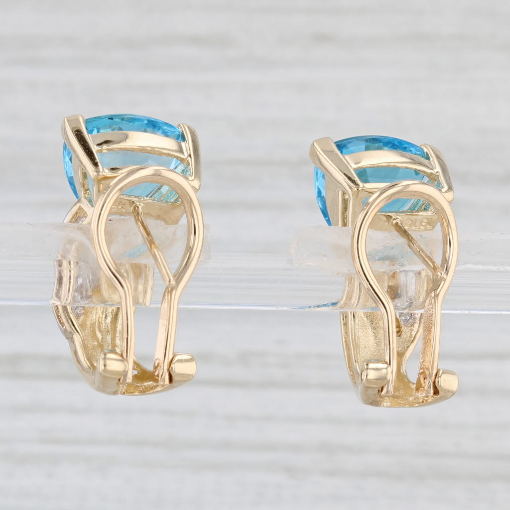Light Gray 7.10ctw Trillion Blue Topaz Diamond Drop Earrings 14k Yellow Gold
