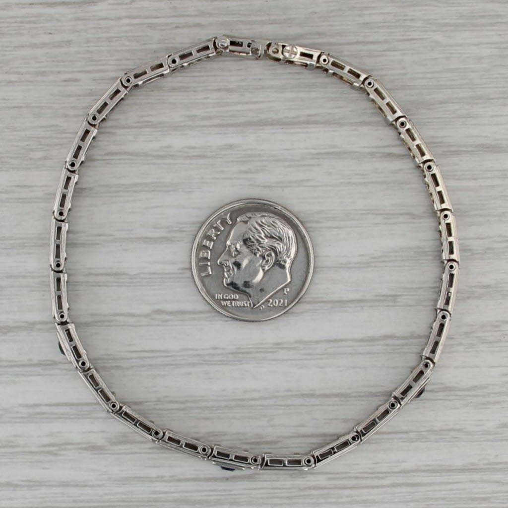 Art Deco Lab Created Sapphire Diamond Link Bracelet 6.75" 4.5mm