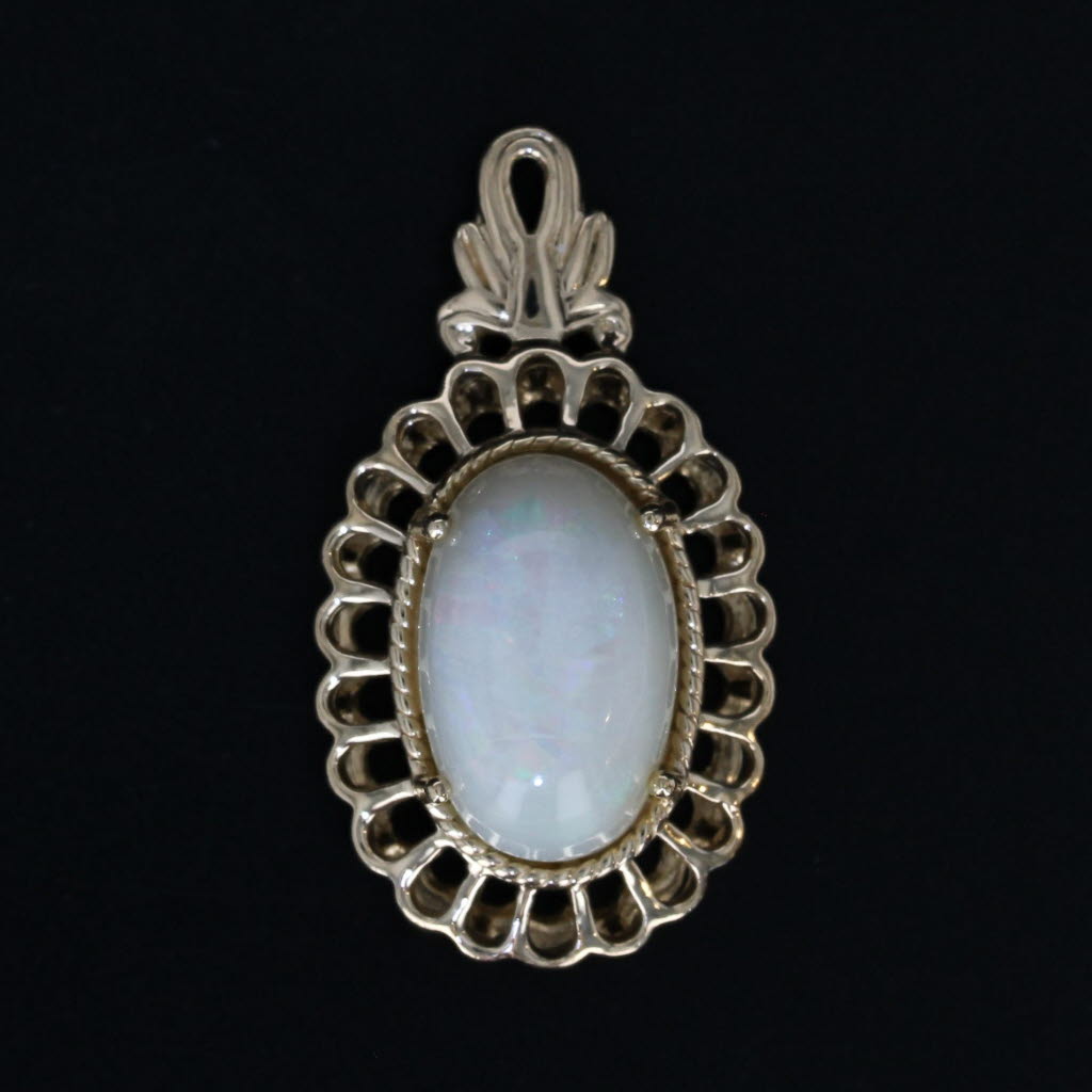 Black Opal Oval Cabochon Pendant 14k Yellow Gold
