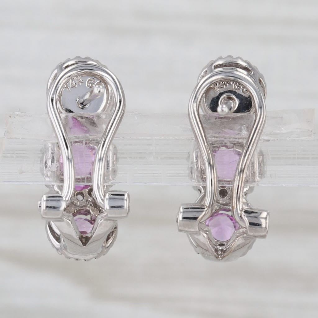 1.80ctw Pink Sapphire Diamond Halo Drop Earrings 14k White Gold Omega Backs
