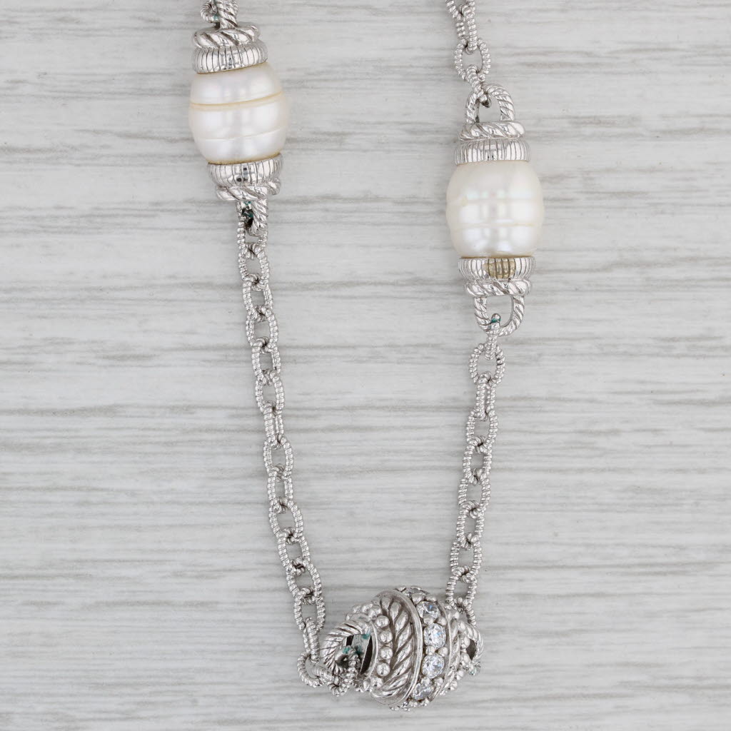 Gray Judith Ripka Cubic Zirconia Pearl Necklace Sterling Silver 17"