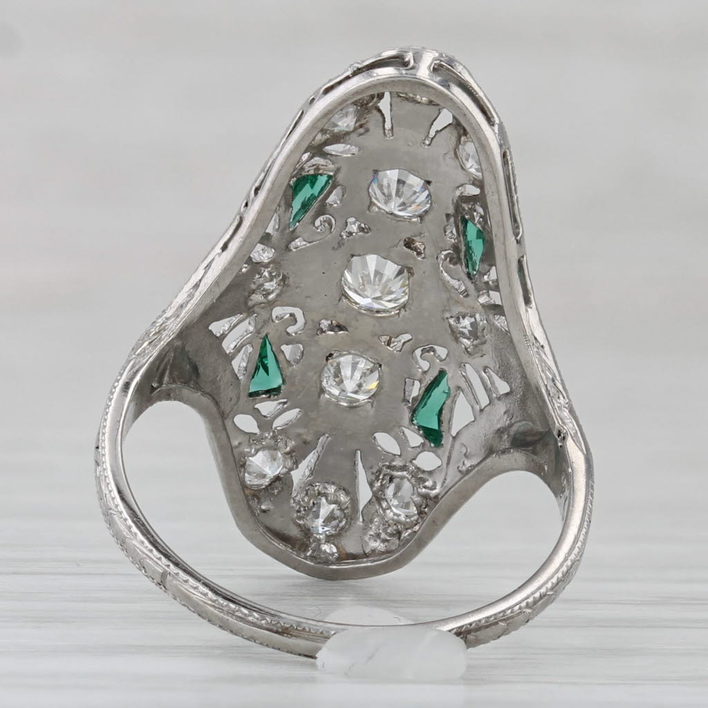Gray Art Deco 0.40ctw Diamond Lab Created Emerald Ring Platinum Filigree Size 6